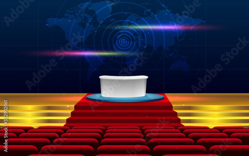 table and lcd tvs on the stage in the hall	