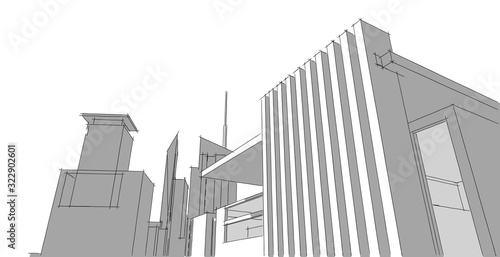 Modern architecture wireframe  Abstract architectural background  3D Illustration