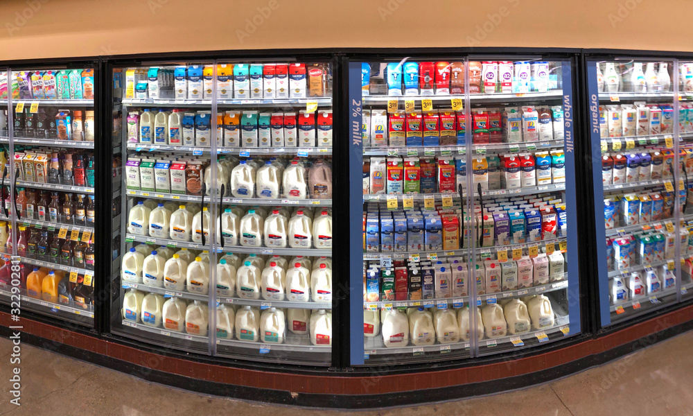 Alameda, CA October 18, 2018 Dairy isle in grocery store with milk