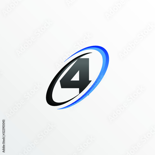 Initial Number 4 Logo with Circle Swoosh Element