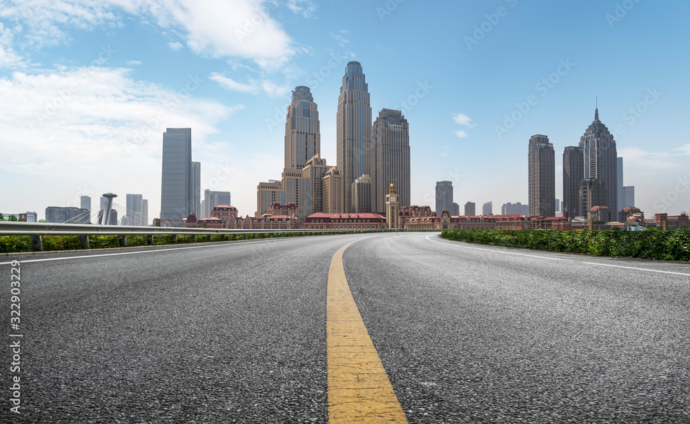 Road Plaza and Tianjin urban landscape skyline..