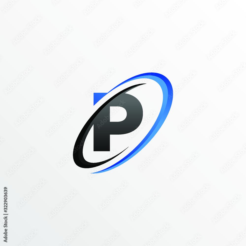 Initial Letter P Logo with Circle Swoosh Element Initial Letter P Logo with Circle Swoosh Element