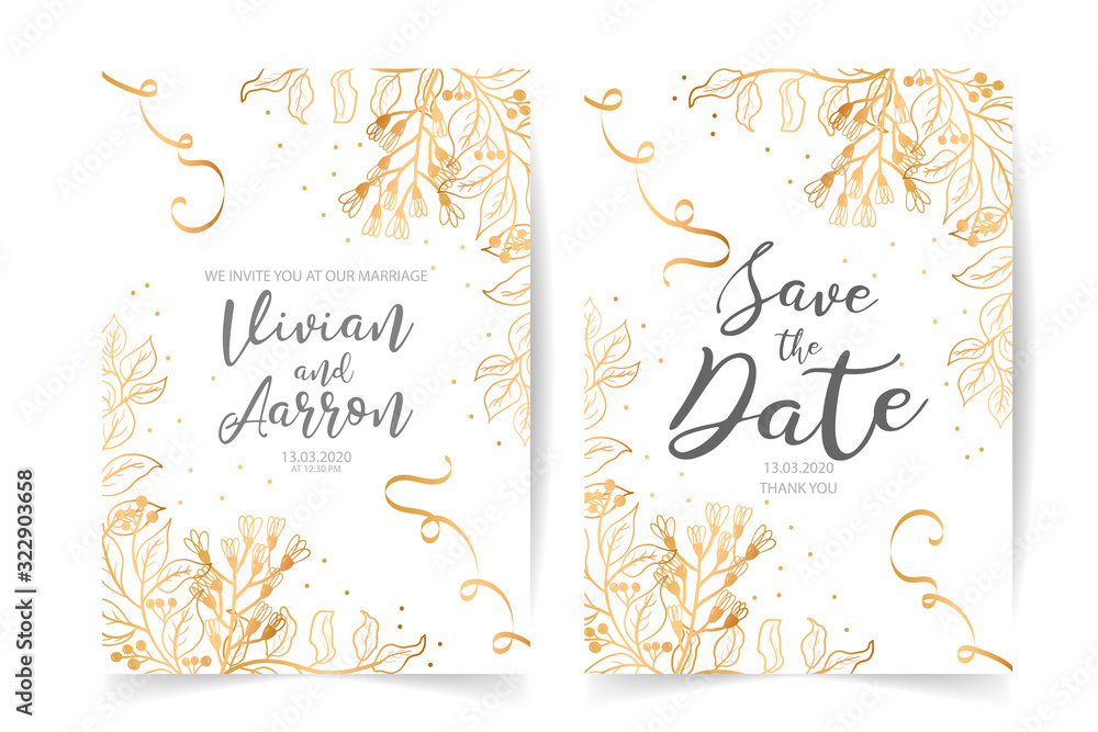 Modern wedding invitation. Watercolor floral elements. For your design.