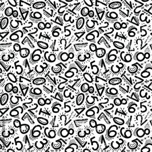 Cute doodle hand written numbers vintage vector illustration. Ink seamless pattern fine for card, lettering, poster