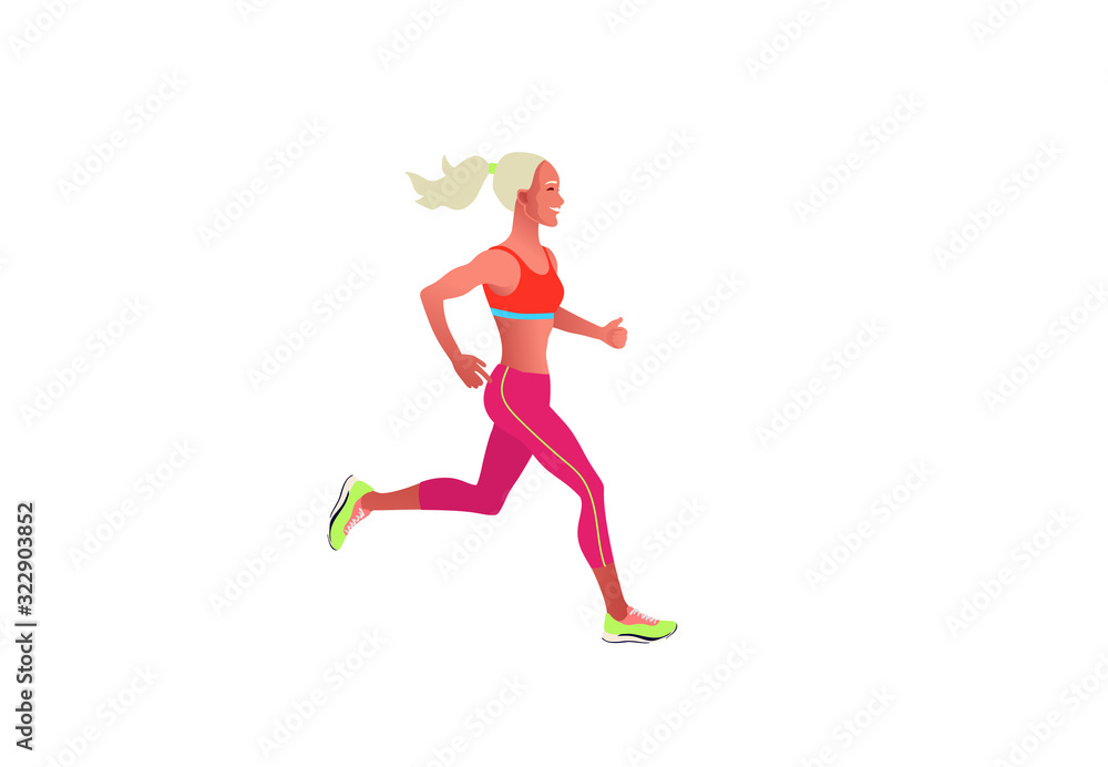 Running multinational people. Men and women jogging or running marathon outdoor. Sports competition, workout or exercise, athletics. Active lifestyle. Flat colorful vector illustration.
