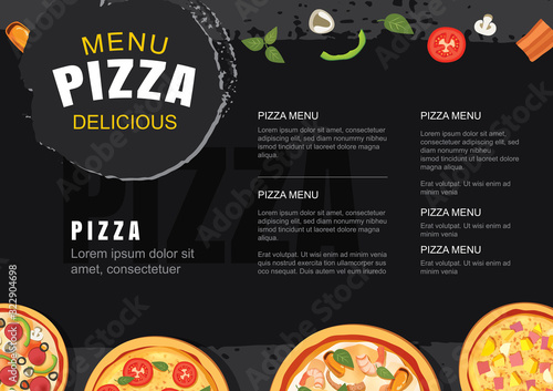 Pizza menu template for restaurant and cafe. Design for flyer, brochure.