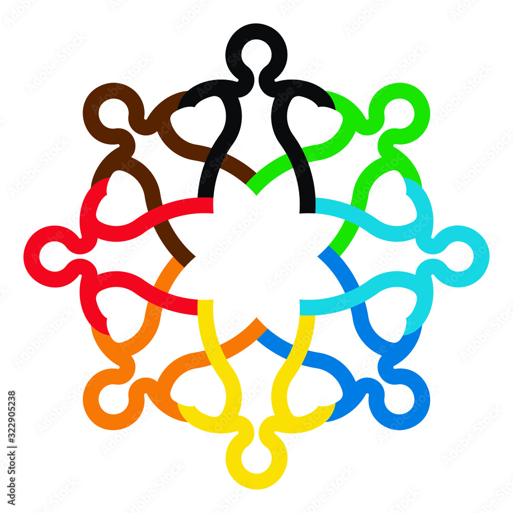 People hugged in a circle forming a heart and flower People hugged in a circle forming a heart and flower
