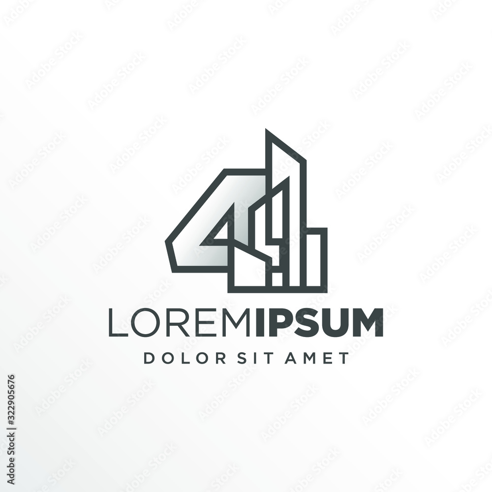 Initial Number 4 with Buildings Logo Design Initial Number 4 with Buildings Logo Design