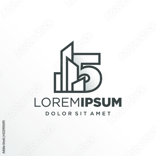 Initial Number 5 with Buildings Logo Design