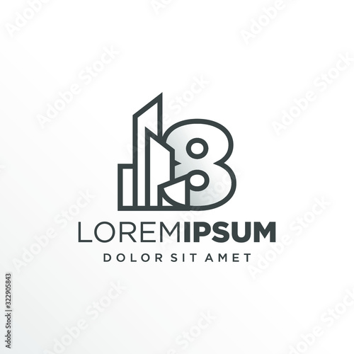 Initial Number 8 with Buildings Logo Design