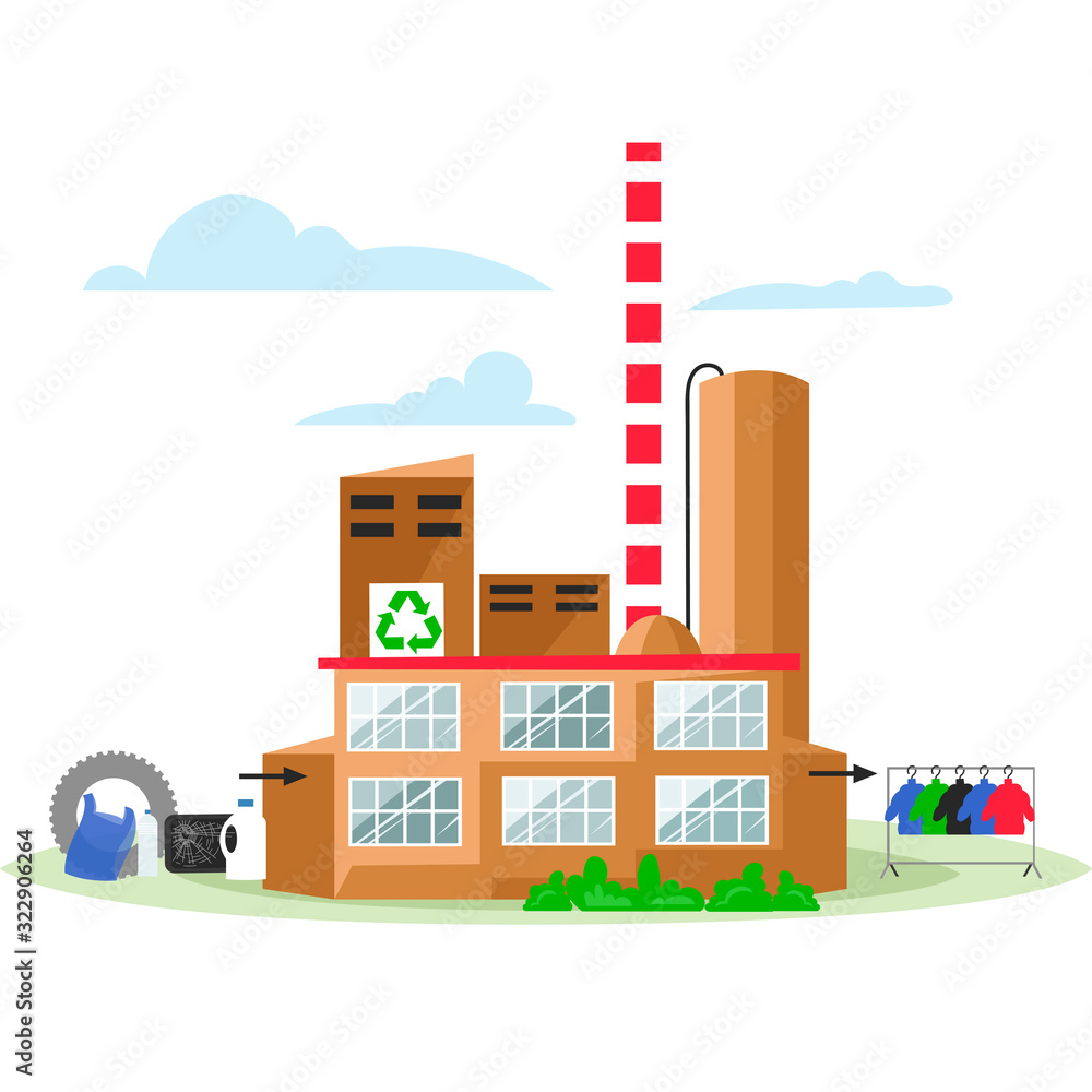 recycling plant. vector illustration of ecological waste recycling. secondary production