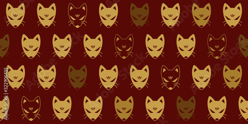 Simple seamless pattern, fox mask  in golden and red tones