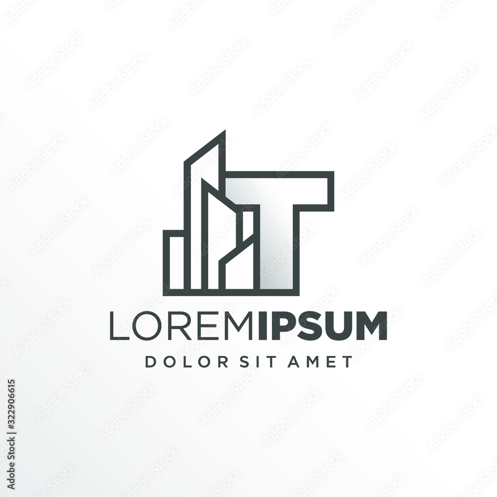Initial Letter T with Buildings Logo Design Initial Letter T with Buildings Logo Design