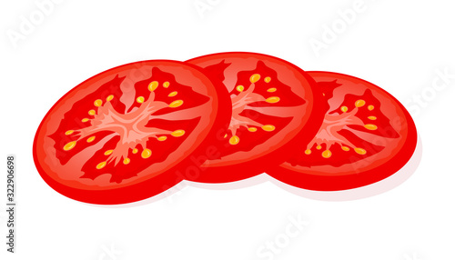 Fresh red tomato sliced slices isolated on white background. Juicy ripe tomato. Vector Illustration.