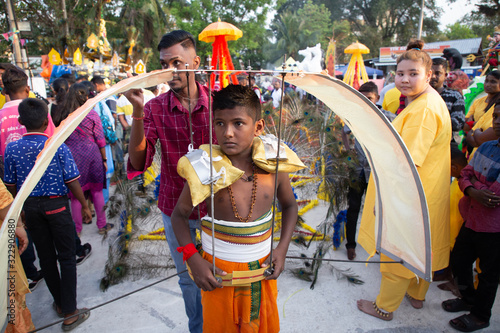 Sungai Petani, Malaysia - 8 Feb 2020 - Hindu religious men celebrate the Hindu festival, Thaipusam, Penang, Malaysia photo