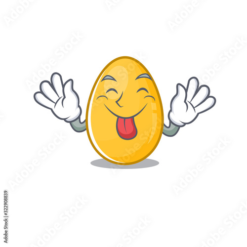 Funny golden egg mascot design with Tongue out