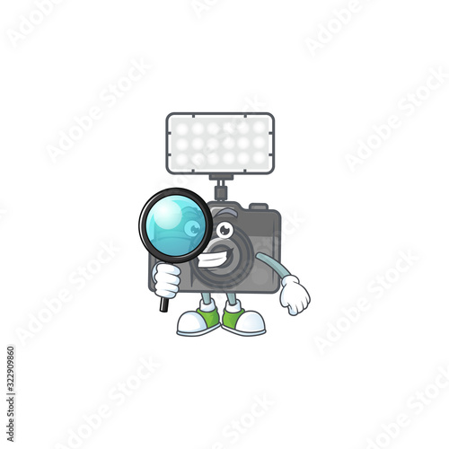 A famous of one eye photo camera with lighting Detective cartoon character design