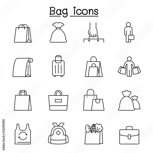 Bag icons set in thin line style