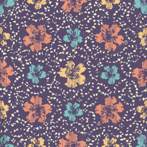 Obraz na plátně Seamless abstract ikat pattern with the image of floral ornament.
