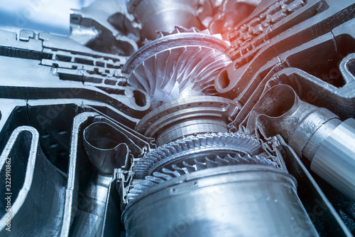 Fotografía Jet engine, internal structure with hydraulic, aircraft and aerospace industry
