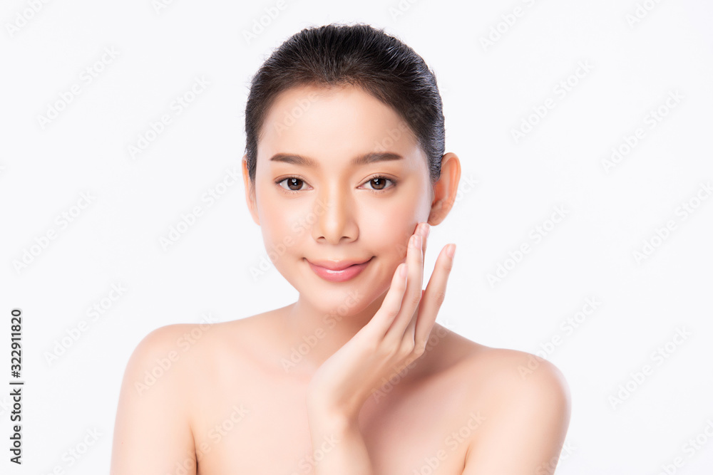 Portrait beautiful young asian woman clean fresh bare skin concept. Asian girl beauty face skincare and health wellness, Facial treatment, Perfect skin, Natural makeup, on white background,two Portrait beautiful young asian woman clean fresh bare skin concept. Asian girl beauty face skincare and health wellness, Facial treatment, Perfect skin, Natural makeup, on white background,two