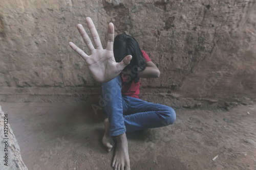 Teenage girl making stop gesture.violence and abuse concept.