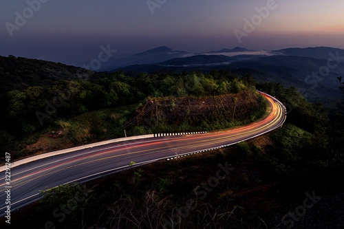 driving light on the mountain highway
