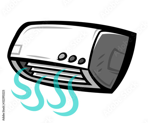 Air conditioner blowing waves of cool air -- wall mounted type of cooling system -- fun cartoon illustration