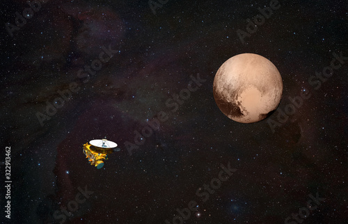 Billede på lærred New Horizons spacecraft with Pluto Elements of this image furnished by NASA