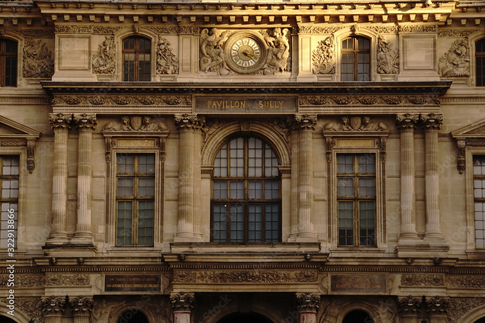 Facade of the Pavilion Sully of the Louvre in Paris, france Facade of the Pavilion Sully of the Louvre in Paris, france