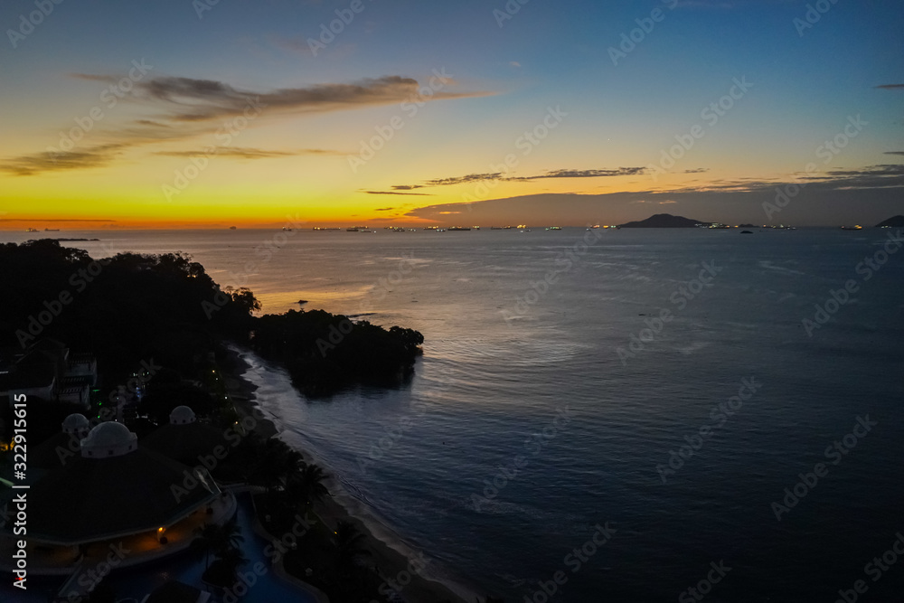 Beautiful aerial view of the sunrise in playa Bonita Panama