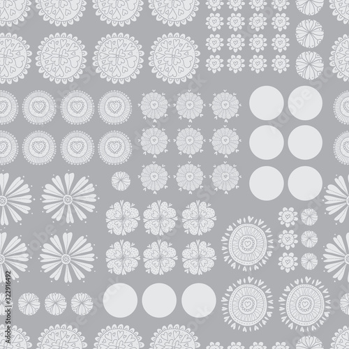 Silver flowers in Scandinavian style. Summer motive. Vector seamless pattern.