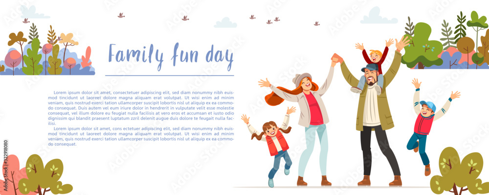 Obraz premium Family fun day. Creative poster or banner of family fun and entertainment, children s activities, healthy and safe environment for the family