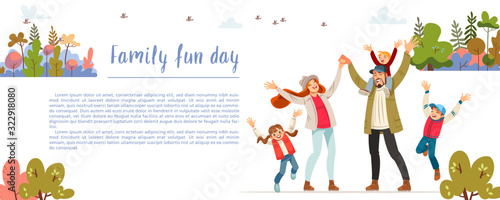 Family fun day. Creative poster or banner of family fun and entertainment, children s activities, healthy and safe environment for the family
