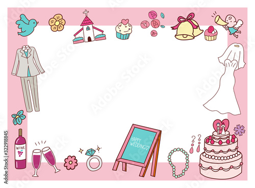 結婚式　ブライダル　イラスト　素材　フレーム　ピンク　デザイン　手書き風　かわいい