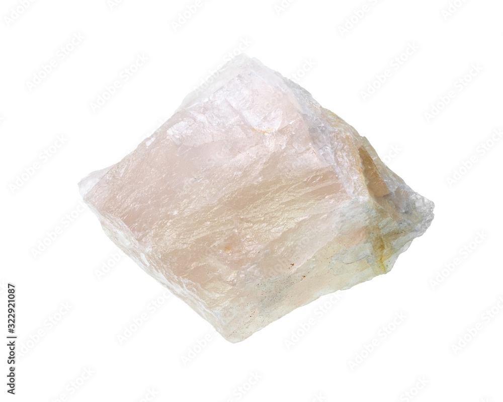 unpolished calcite rock cutout on white