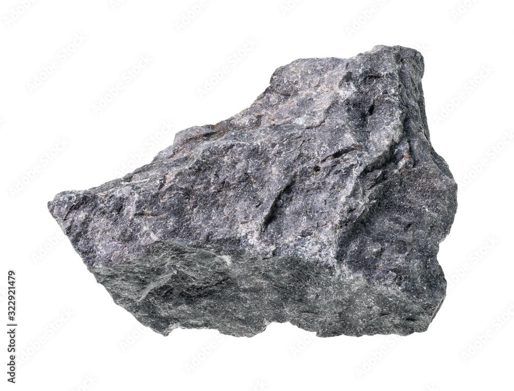 unpolished gray Basalt rock cutout on white unpolished gray Basalt rock cutout on white