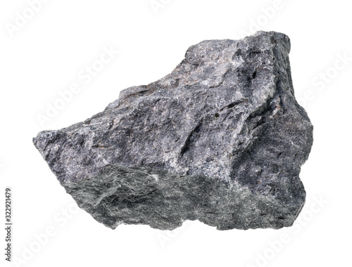 unpolished gray Basalt rock cutout on white photo