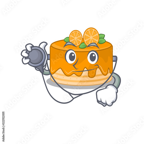 A mascot picture of orange cake cartoon as a Doctor with tools