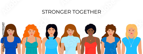 Stronger together horizontal banner. Girl Power, fight, protest, strength. Feminism concept. 8 march. International Women's Day.
