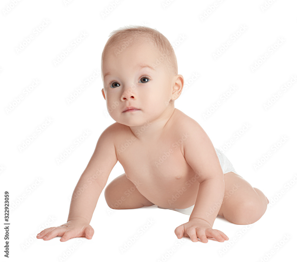 Cute healthy little baby on white background Cute healthy little baby on white background