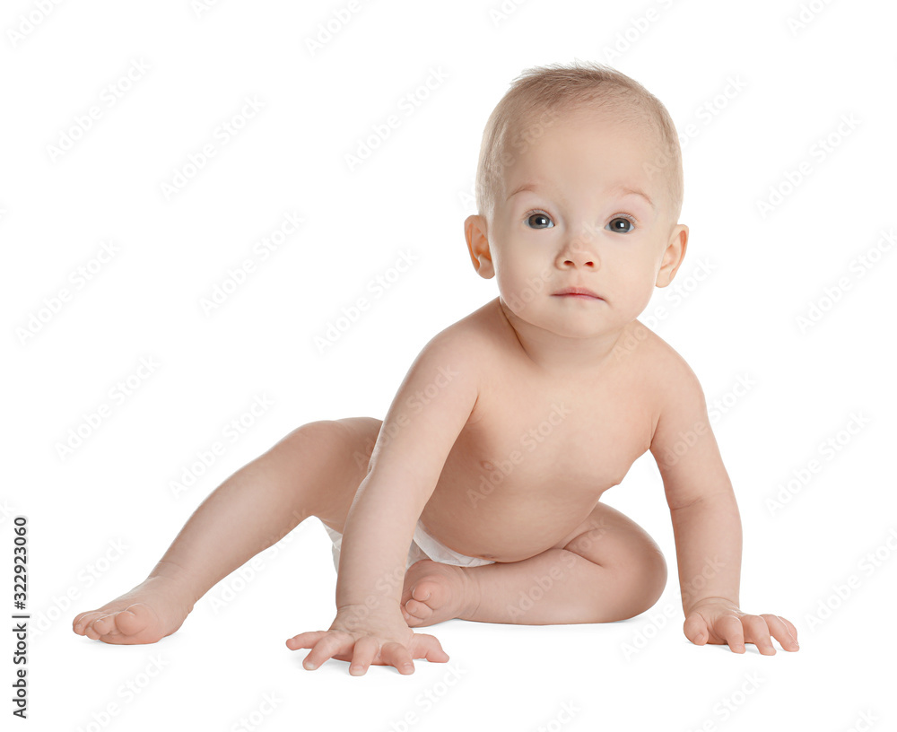 Cute healthy little baby on white background Cute healthy little baby on white background