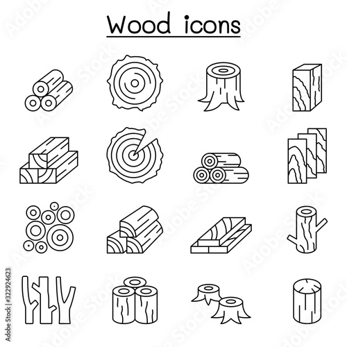 Wood icon set in thin line style