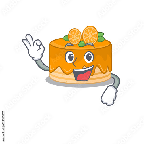 A funny picture of orange cake making an Okay gesture