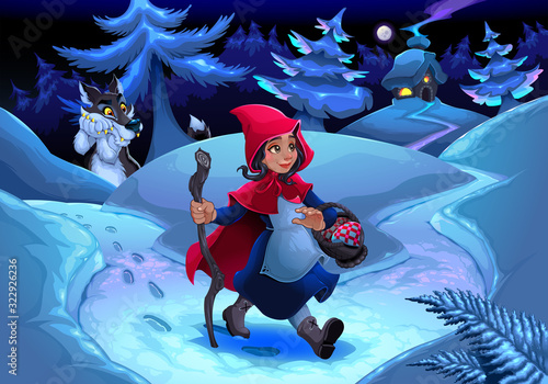 Little Red Riding Hood walking in the wood