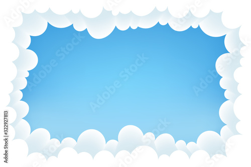 Sky background and white clouds frame. Vector Illustration.