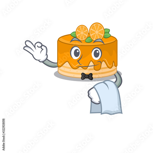 Sweet orange cake Character working as a Waiter