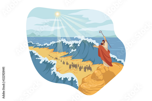 Leinwand Poster Moses, separation of Red Sea, Bible concept