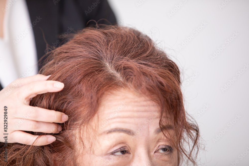 Obraz premium ヘアセットする中高年の女性