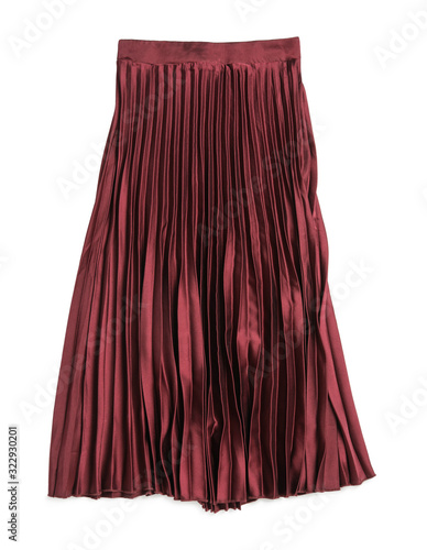 Elegant long pleated skirt isolated on white, top view